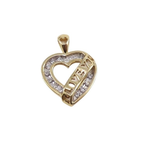 Solid 14K Yellow Gold 0.25TCW Natural Diamond Heart Love Pendant